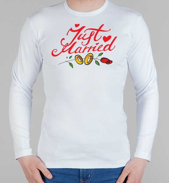 Мужской лонгслив "Just married (wedding rings)"