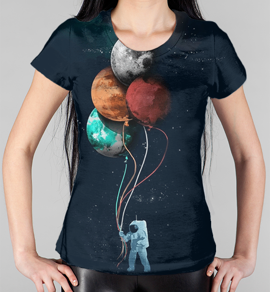 Женская 3D футболка "Поездка в космос"