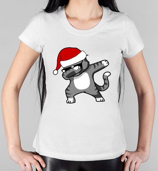 Женская футболка "Новогодний дэб кот"