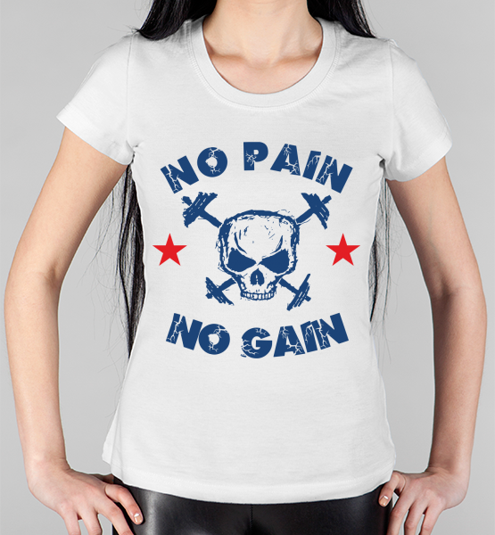 Женская футболка "No pain No gain череп"