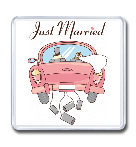 Магнит 65×65 "Just married"
