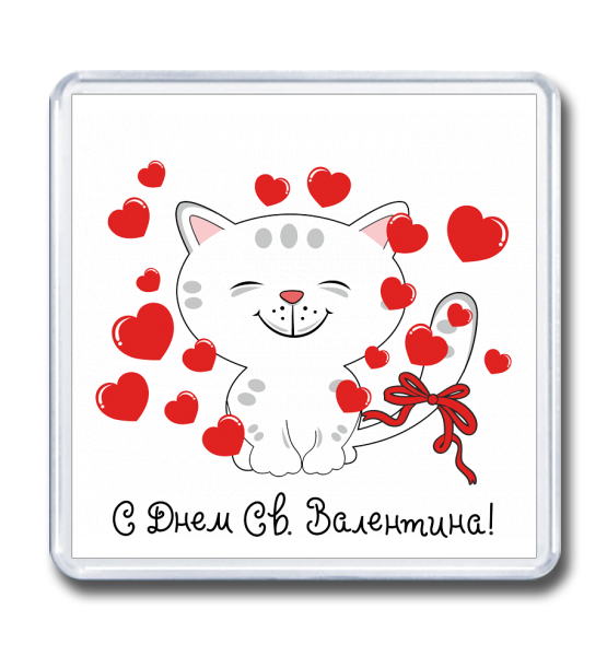 Магнит 65×65 "С Днем Святого Валентина (кот)"