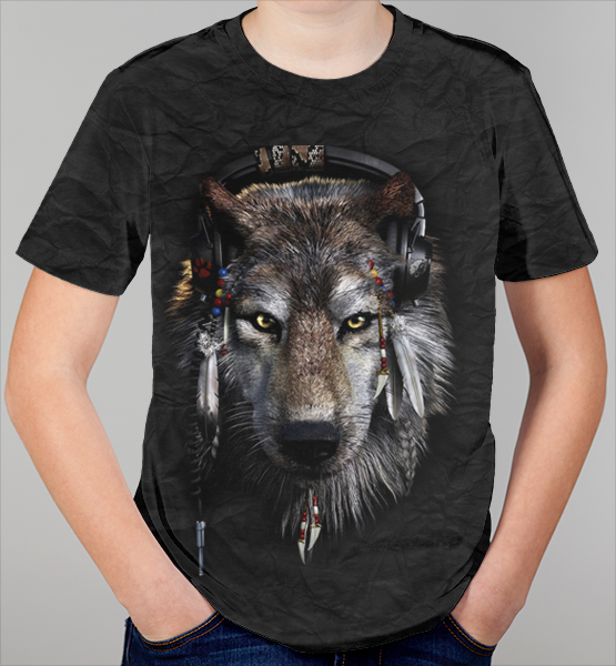Детская 3D футболка "Волк в наушниках"