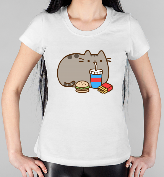 Женская футболка "Котик, бургер и картошка фри"