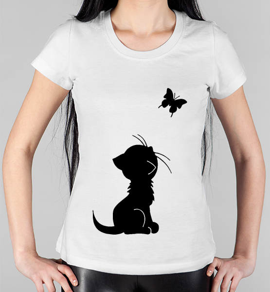 Женская футболка "Кот и бабочка"