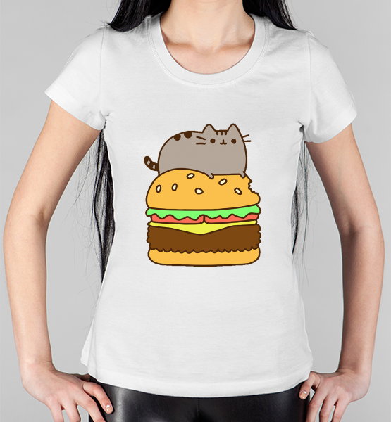 Женская футболка "Котик и бургер"