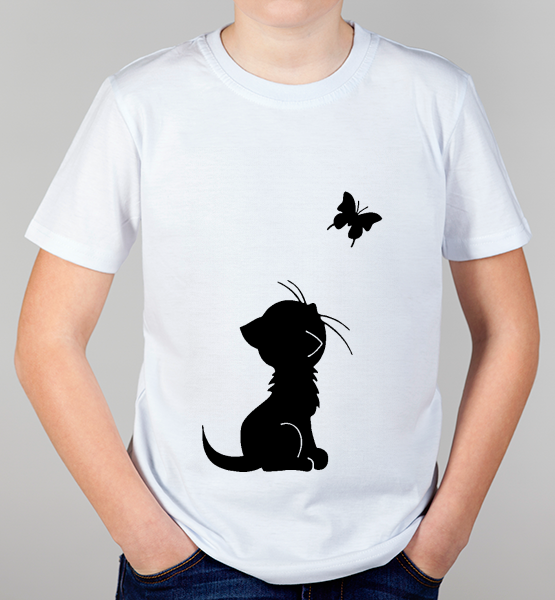 Детская футболка "Кот и бабочка"