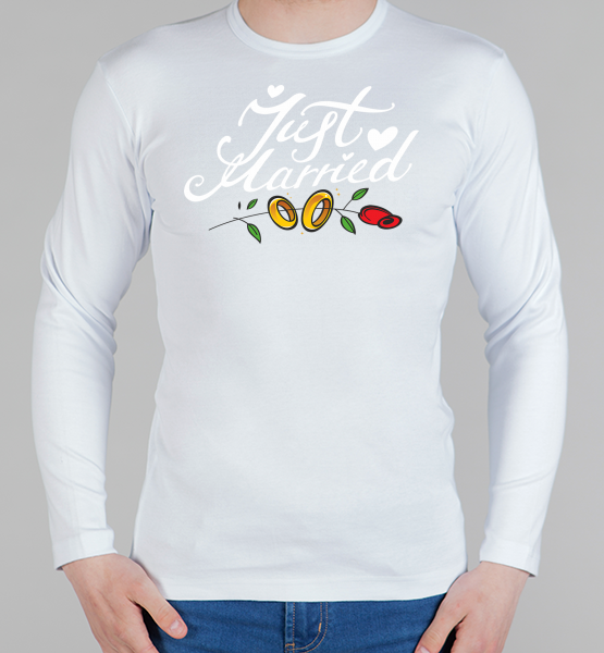 Мужская футболка с длинным рукавом Just married (wedding rings)