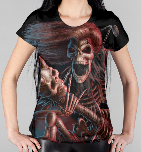 Женская 3D футболка "Скилет с гитарой"