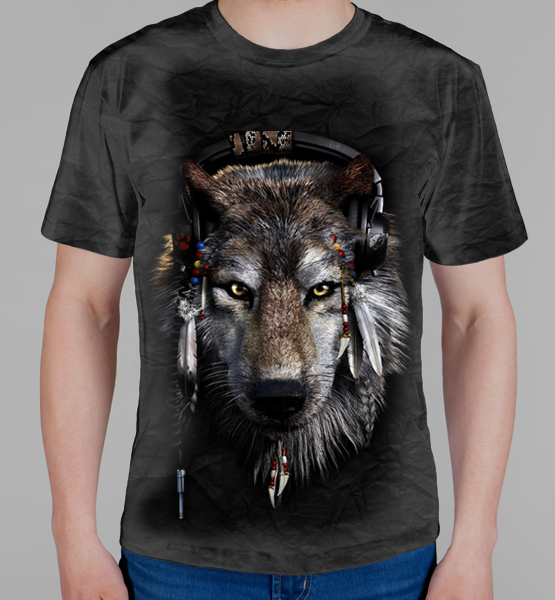 Мужская 3D футболка "Волк в наушниках"