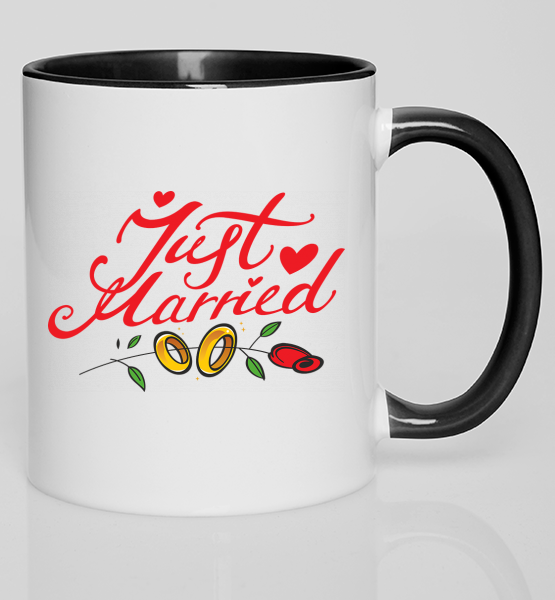 Цветная кружка "Just married (wedding rings)"