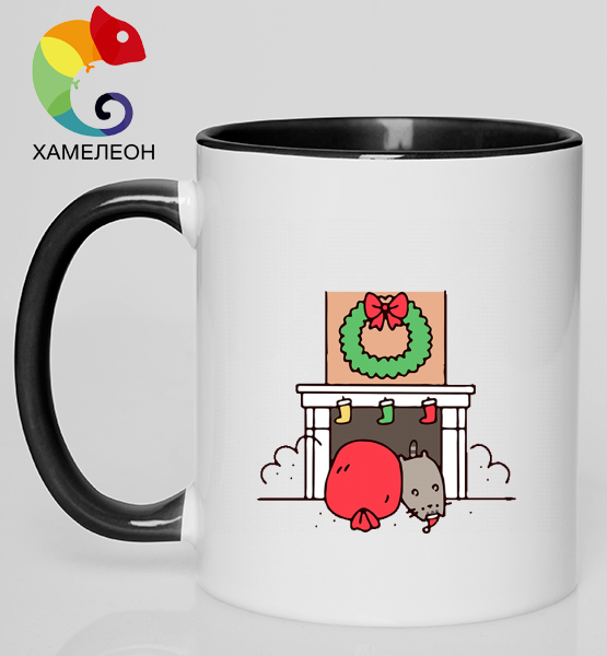 Кружка хамелеон "Котик санта"