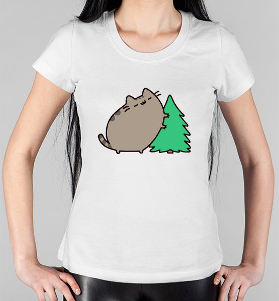 Женская футболка "Котик и елка"