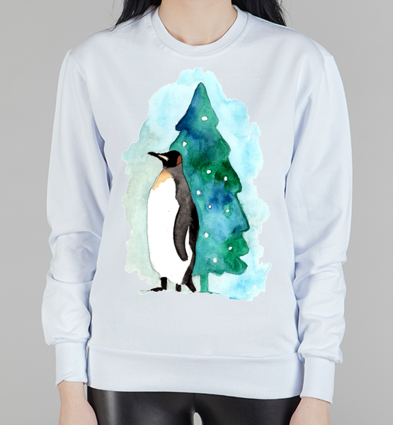 Женский свитшот "Новогодний пингвин"