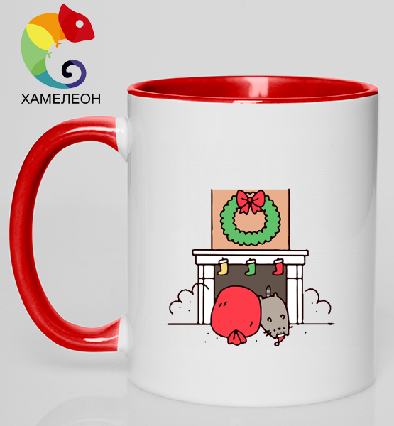 Кружка хамелеон Котик санта