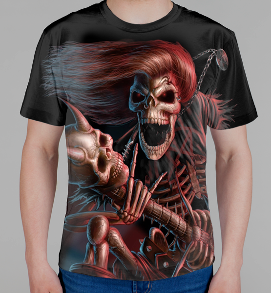 Мужская 3D футболка "Скилет с гитарой"