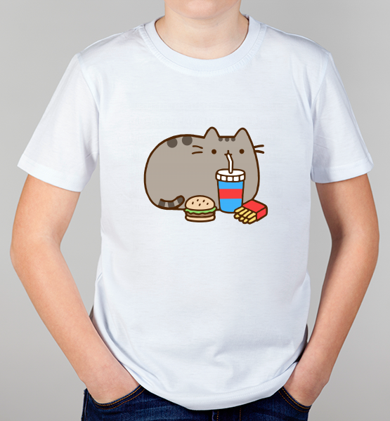 Детская футболка "Котик, бургер и картошка фри"