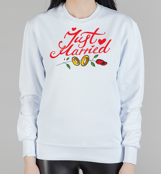 Женский свитшот "Just married (wedding rings)"