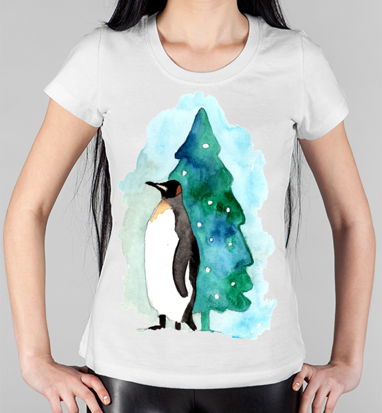 Женская футболка "Новогодний пингвин"