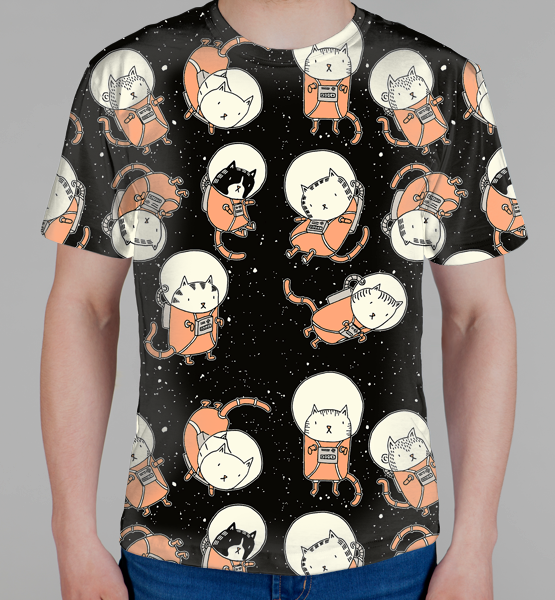 Мужская 3D футболка "Коты в космосе"